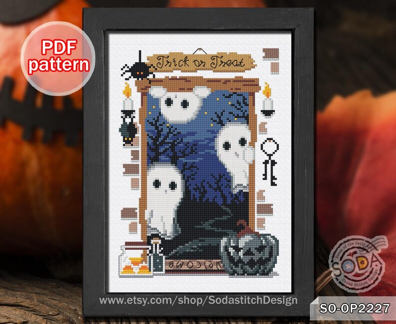 Cross Stitch Pattern Pdf Halloween Witch House Ghost Autumn Fall Modern ...
