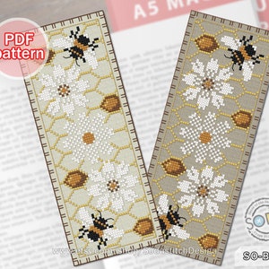 Bookmark Cross Stitch Pattern pdf Honey Beehive Instant Download Counted Chart Grid Scheme,SO-BM9 'Honeybee'