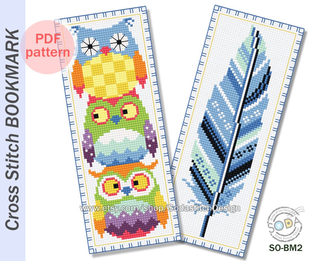 owl-bookmark-cross-stitch-pattern-cross-stitch-chart-counted-cross-stitch-pattern-instant-pdf-download-so-bm2-three-owls-etsy