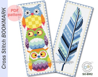 Cross Stitch Pattern Bookmark Reading , SO-BM2 'Three Owls'