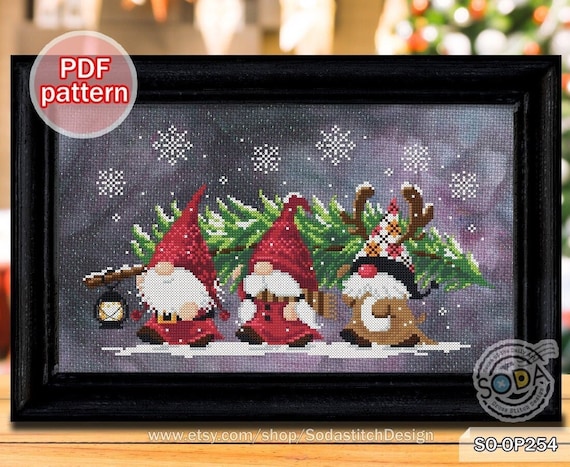 サエナクラエナ作【クリスマスイブにて】 クロスステッチパターン PDF クリスマス ノーム 妖精 エルフ 冬 モダン