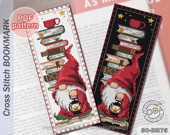 Patrón de punto de cruz en PDF Marcapáginas Hada Elfo Duendes Lectura Libros Moderno, SO-BM75 'Gnomo Bibliotecario'