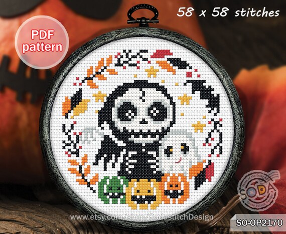 Halloween Cross Stitch Pattern Pdf Autumn Fall Pumpkin Ghost