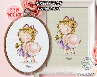 Cross Stitch Pattern pdf Jewel Gem Jewelry Jewellery, SO-OPG137F 'Birthstone_June_Pearl'