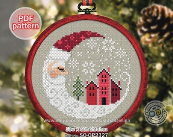 Cross Stitch Pattern pdf Christmas Tree Ornament, SO-OP2327 'Santa Village'