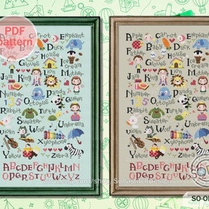 Alphabet Cross Stitch Pattern pdf,Easy Simple Baby Children Modern Instant pdf Download Counted,SO-OPG39 &#39;Alphabet Learning&#39;