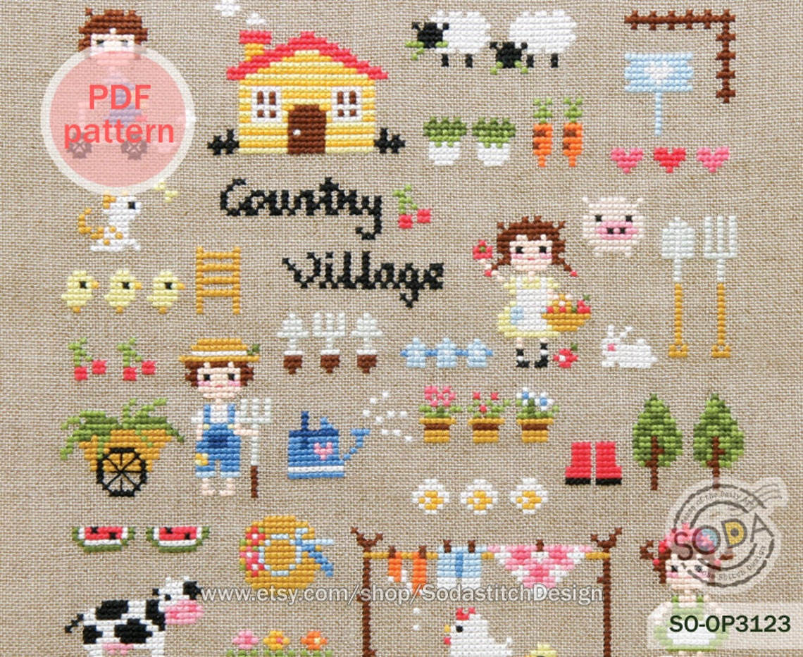Mini Farm Cross Stitch Patterncountry Life Farmer Stock Etsy