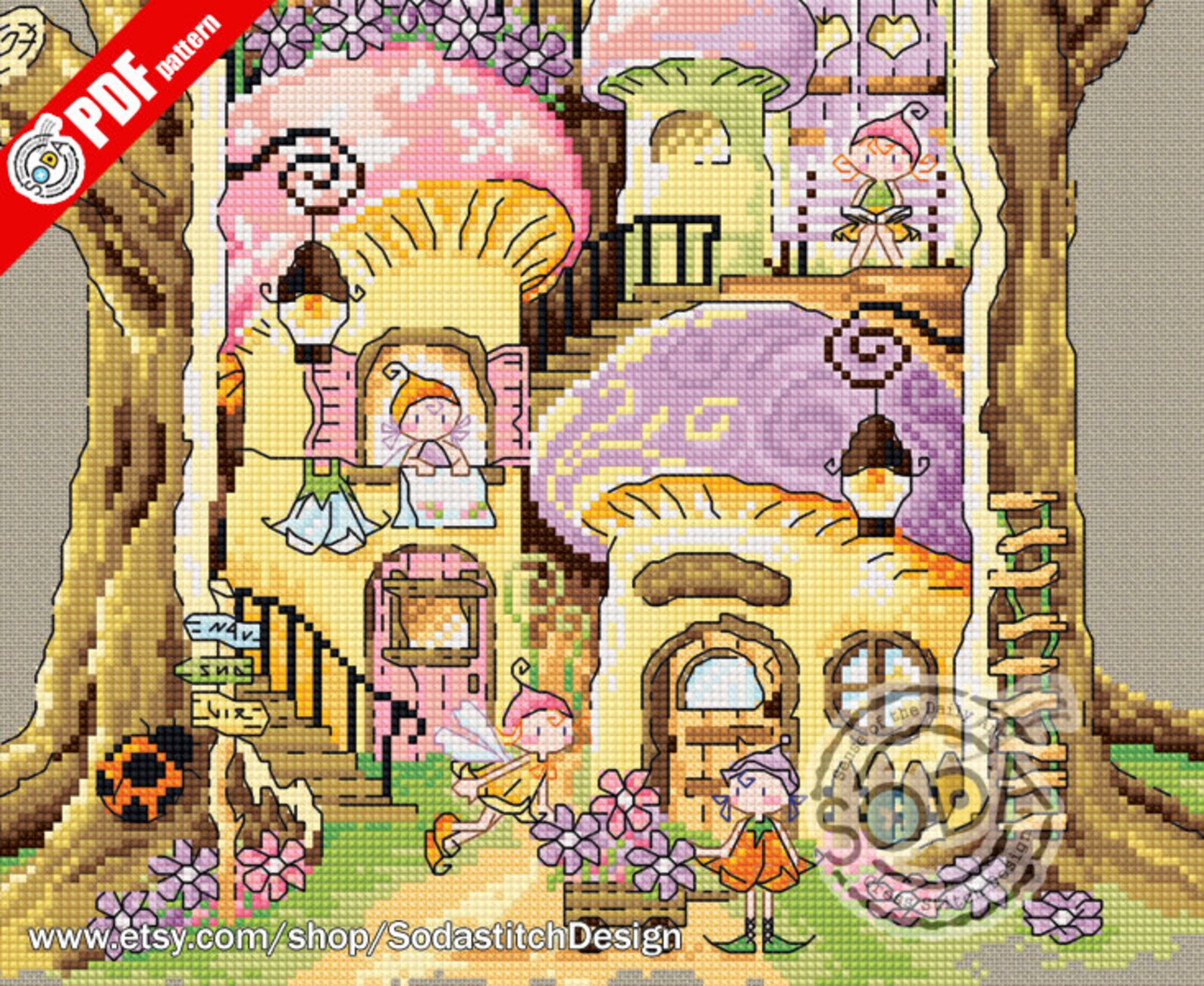Cross Stitch Pattern Pdf Fairy Elf Pixie Mushroom House Home Modern, SO ...