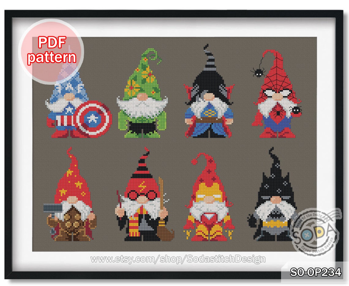 Super Hero Gnomecross Stitch Pattern Pdf Modern Character for | Etsy