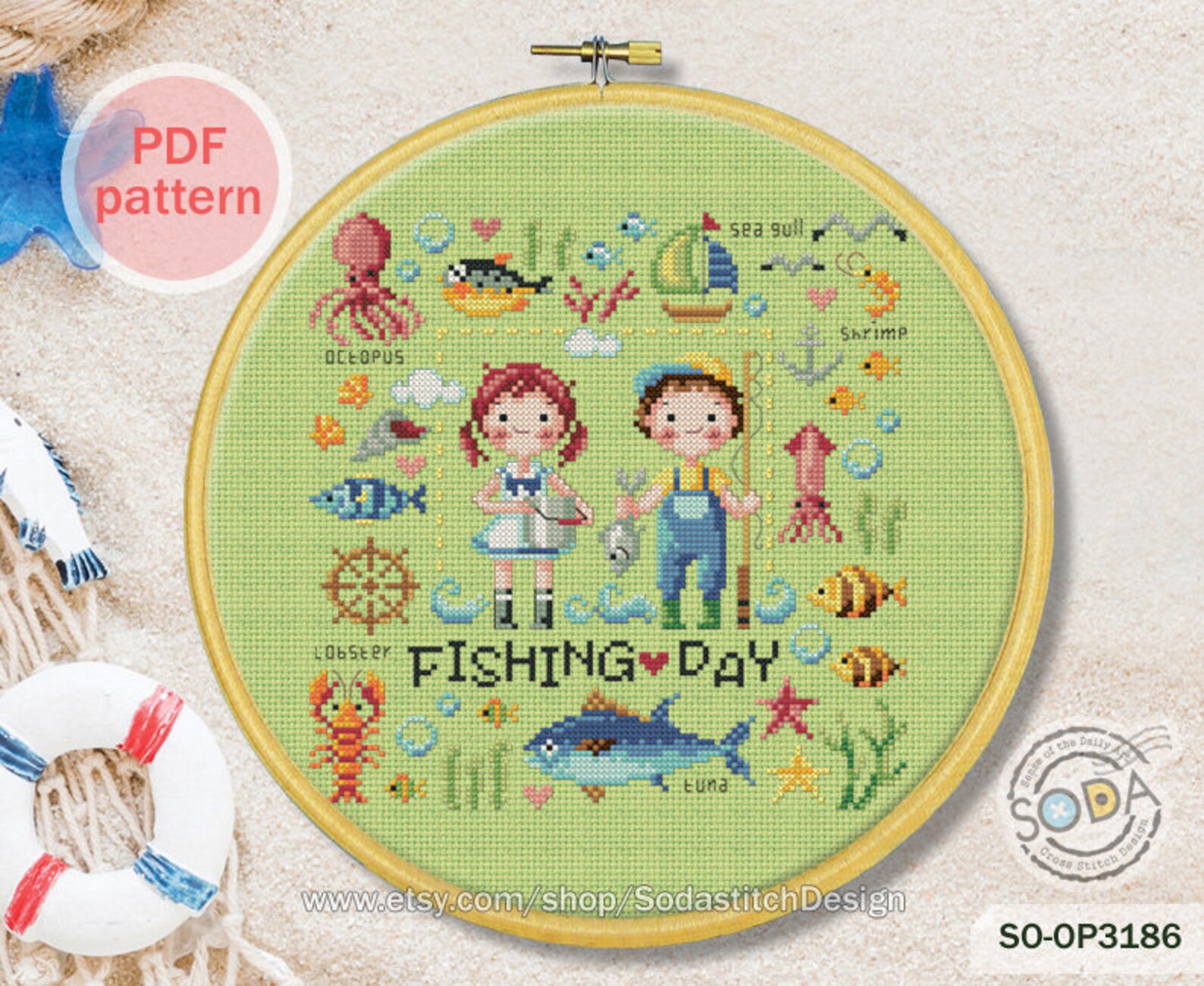 Fishing Day Cross Stitch Patternleisure Hobby Angling Modern - Etsy