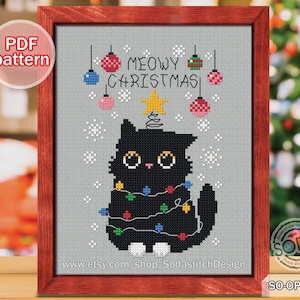 Cross Stitch Pattern pdf Kitty Kitten Modern, SO-OP2256 &#39;Christmas Cat&#39;