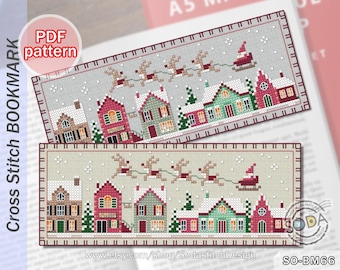 Cross Stitch Pattern pdf Bookmark Reading Winter House Modern, SO-BM66 'Christmas Village'