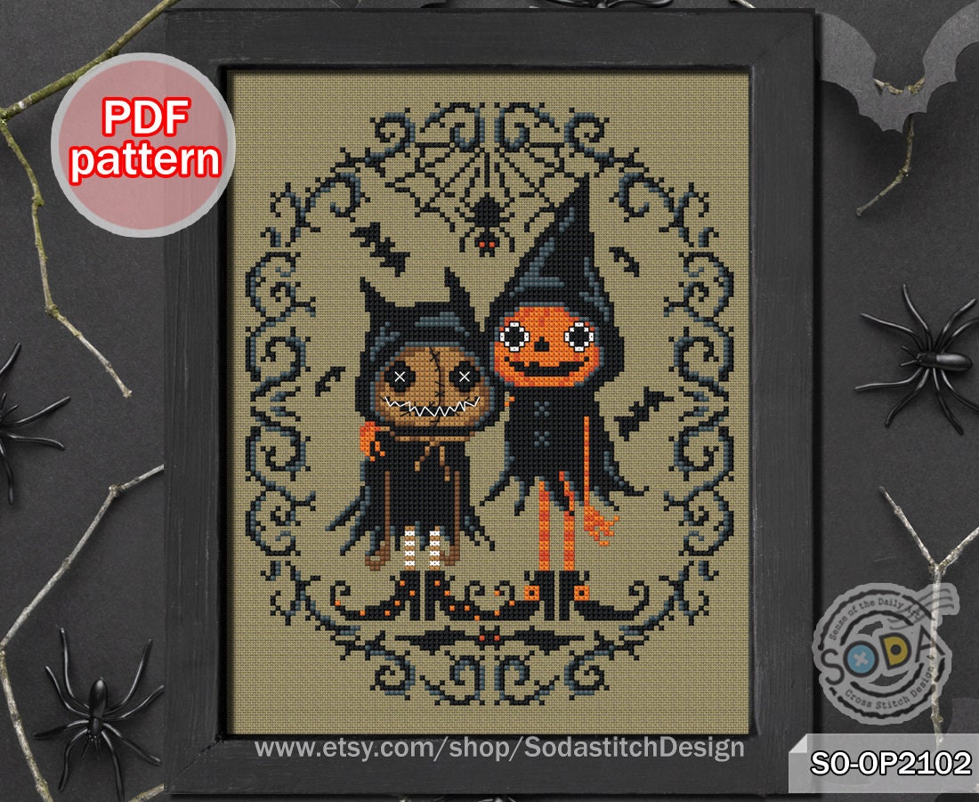 Cross Stitch Pattern Pdf Halloween Autumn Fall Pumpkin Witch Goth ...