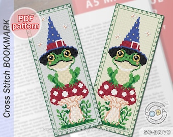 Patrón de punto de cruz en PDF Marcapáginas Lectura Reptil Rana Frosch Grenouille, SO-BM70 'Rana Mágica'