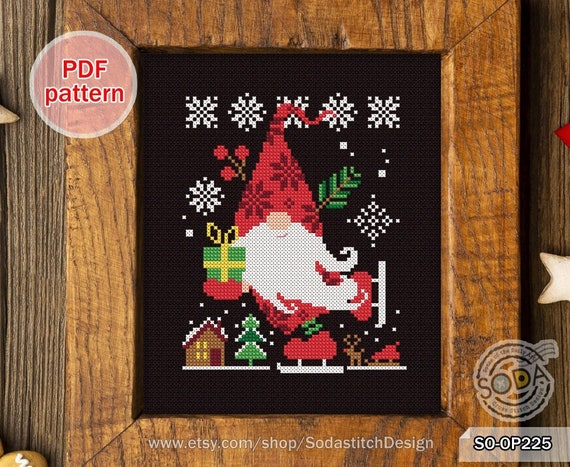 Cross Stitch Pattern Christmas Stocking PDF, Modern Counted Easy Cute  Gnome, Santa Claus Cross Stitch Sampler Design,  Instant Download 