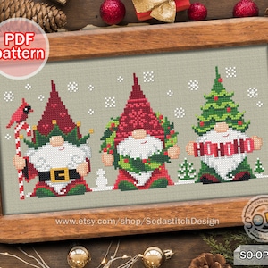 Christmas Cross Stitch Pattern pdf Gnome Santa Tree Snowflake Ornament Elf Fairy Winter for Beginner Download,SO-OP2123 &#39;Christmas Gnome&#39;