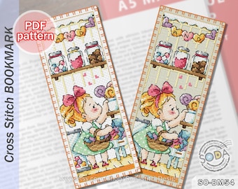 Cross Stitch Pattern pdf Bookmark, SO-BM54 'CANDY SHOP'