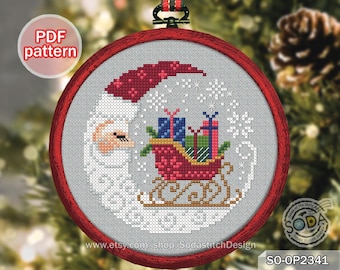 Cross Stitch Pattern pdf Christmas Santa Tree Ornaments, SO-OP2341 'Joyful Night'