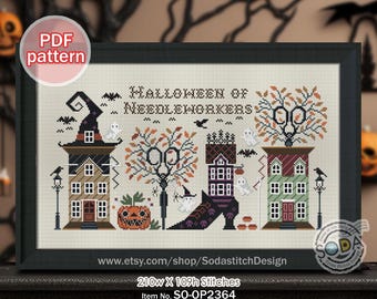 Cross Stitch Pattern pdf, SO-OP2364 'Halloween of Needleworkers'