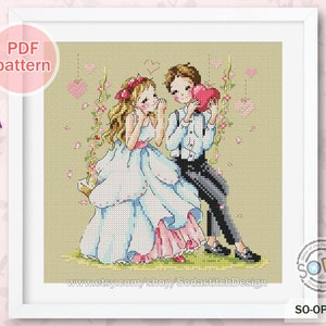 クロスステッチパターン pdf 結婚式 恋人 結婚 カップル 記念日 モダン インスタント pdf ダウンロード カウントチャート、SO-OP3202「貴重な贈り物」