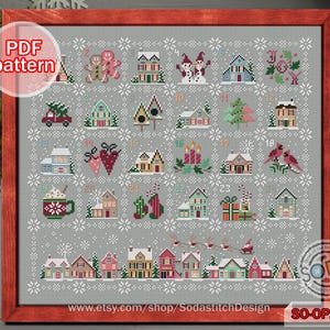 Schema punto croce di Natale pdf Babbo Natale Rudolph Calendario di dicembre Vacanze invernali Casa di neve contato istantaneo, SO-OP2148 'Calendario di Natale'
