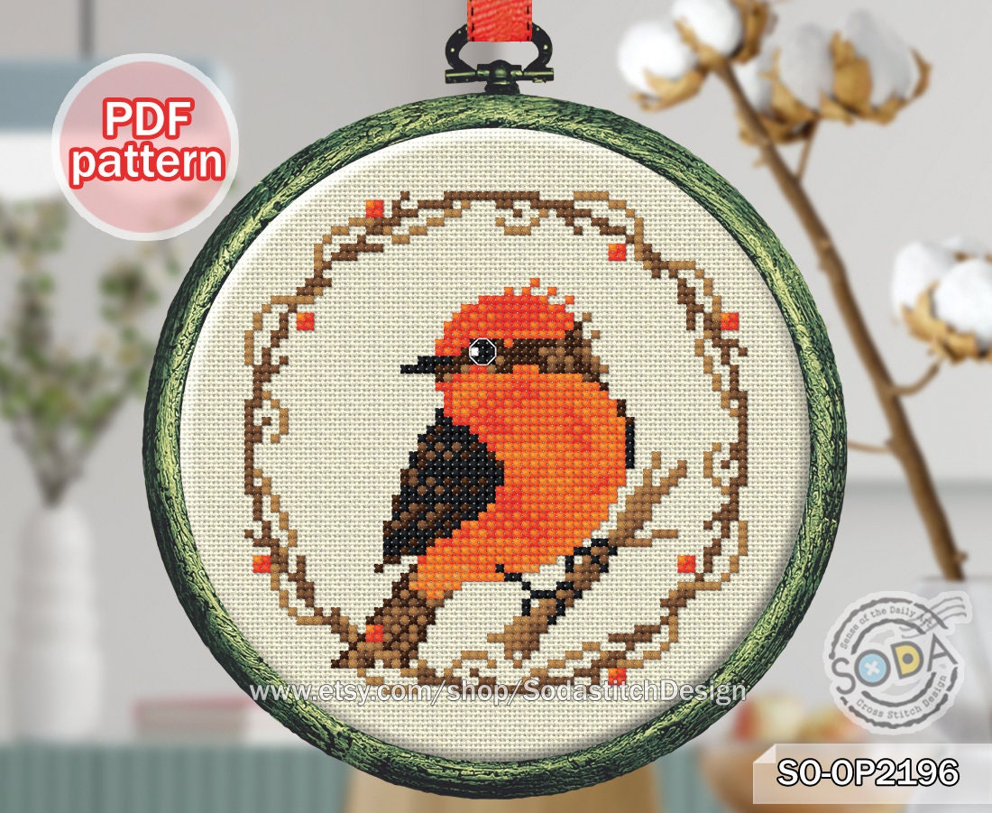 Cross Stitch Pattern Pdf Birds Hoop Ornament Animal, SO-OP2196