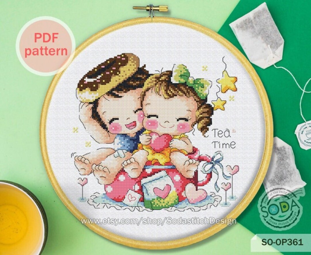 Cross Stitch Pattern Pdf Modern, SO-OP361 'tea Time' - Etsy