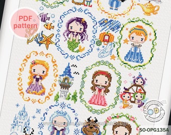 Princesses Cross Stitch Pattern,snow White Little Mermaid