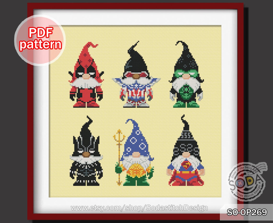 Super Hero Gnomecross Stitch Pattern Pdf Modern Character for - Etsy