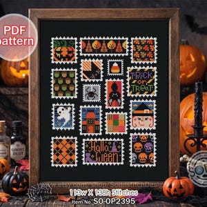 Cross Stitch Pattern pdf, SO-OP2395 'Halloween Stamp Collection'