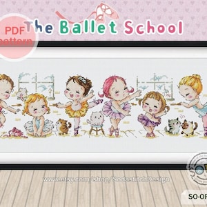 Kruissteekpatroon pdf, schattig meisje moderne xstitch Instant pdf download geteld, SO-OPG75 'The Ballet School'