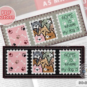 Cross Stitch Pattern pdf Bookmark Reading Post Dog Doggy Doggie Modern, SO-BM68 'Puppy Stamp'