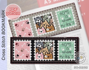 Cross Stitch Pattern pdf Bookmark, SO-BM68 'Puppy Stamp'
