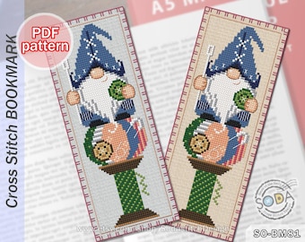 Cross Stitch Pattern pdf Bookmark, SO-BM81 'Sewing Gnome'