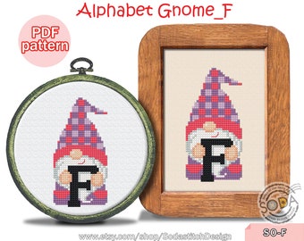 Cross Stitch Pattern pdf, SO-F 'Alphabet Gnome_F'