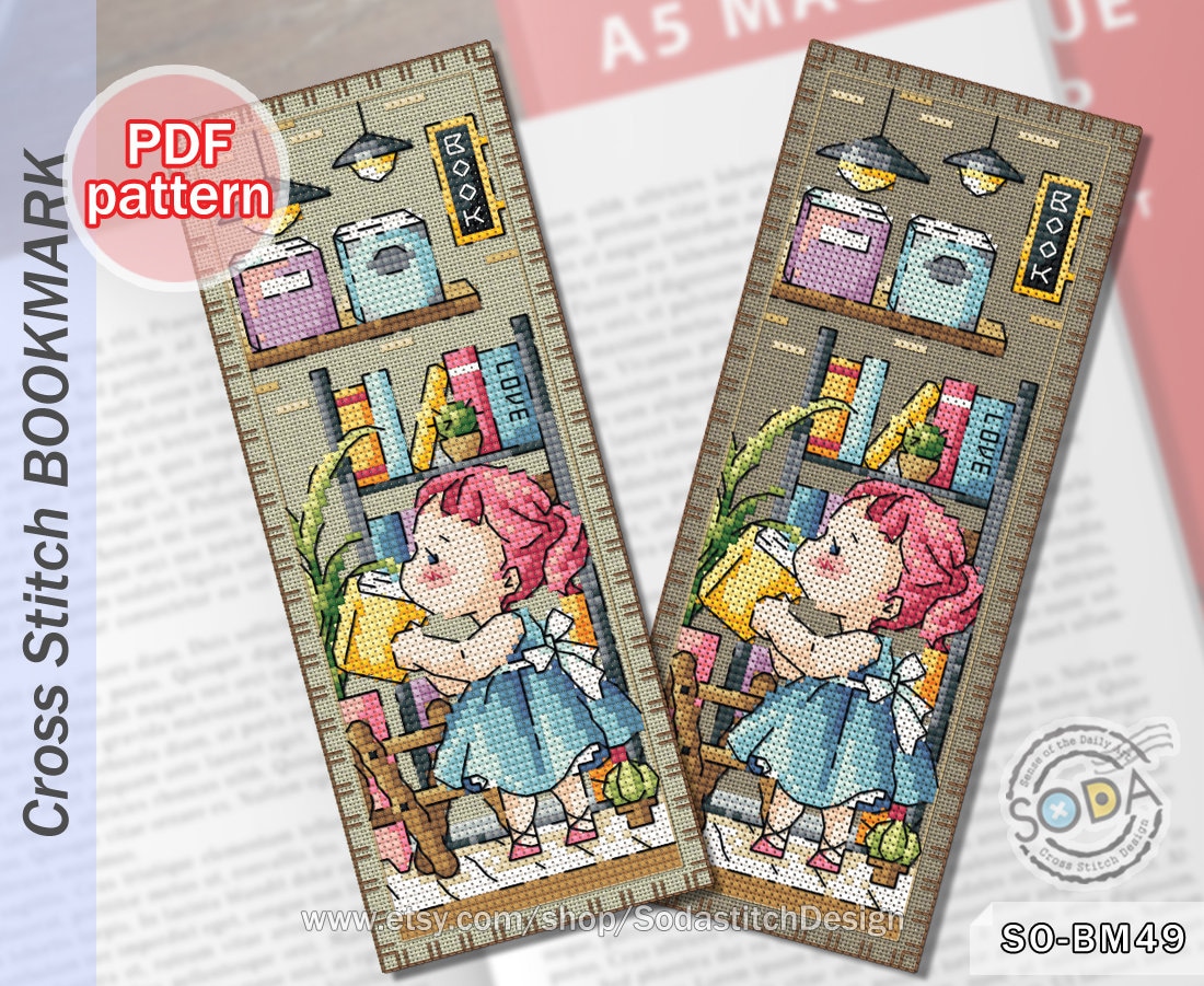Cross Stitch Pattern Pdf Bookmark Reading Bookshop Library Bookery, SO ...