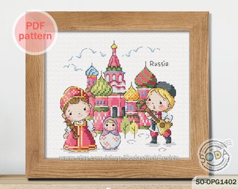Cross Stitch Pattern pdf Journey Travel Tour Culture Modern, SO-OPG1402 'World Tour_Russia'