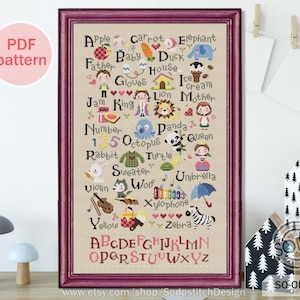 Schema punto croce pdf per bambini inglese moderno, SO-OPG39 'Apprendimento dell'alfabeto'