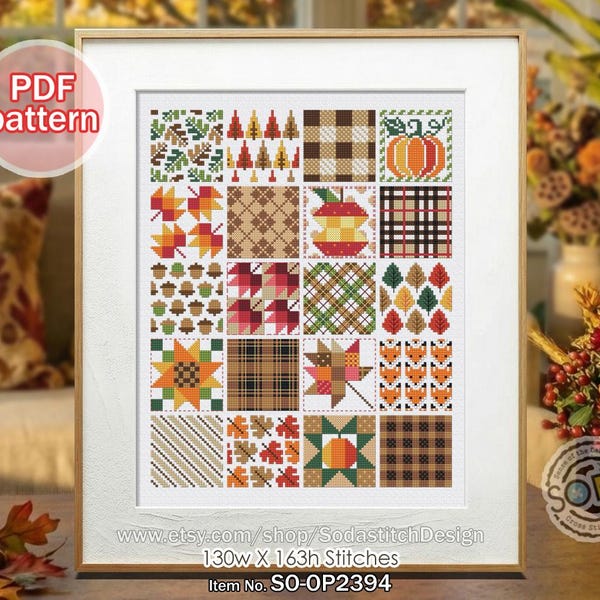 Wzór haftu krzyżykowego pdf, SO-OP2394 „Jesienny sampler”