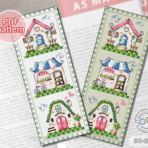 Cross Stitch Pattern pdf Bookmark Reading House Modern, SO-BM29 'Sweet Home'