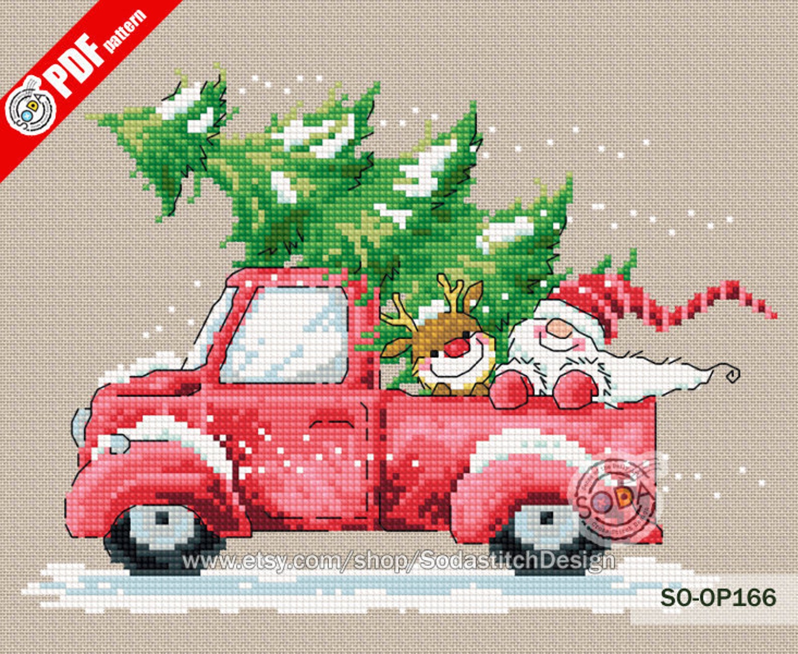 Christmas Cross Stitch Pattern Pdf Red Truck Funny Santa Etsy UK