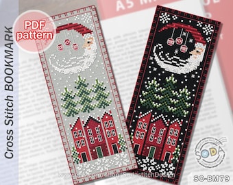 Cross Stitch Pattern pdf Bookmark, SO-BM79 'Christmas Village'
