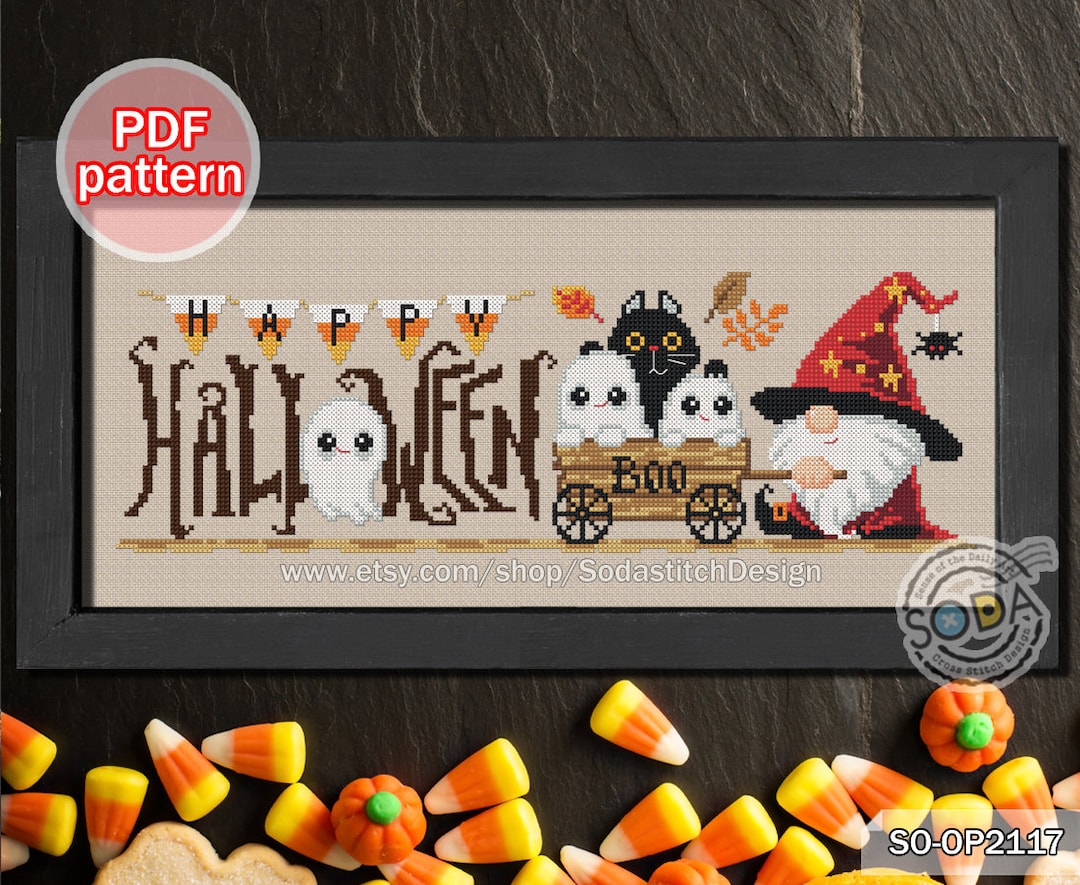 Cross Stitch Pattern Pdf Halloween Gnome Fairy Elf Ghost Spider Modern ...