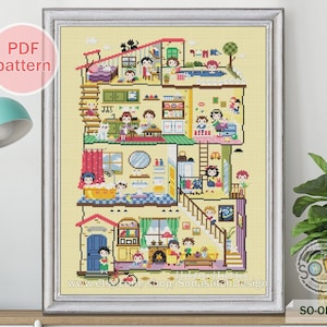 Kreuzstich Muster pdf,Sweet Home Familie Niedlich Einfach Einfach Einfach Modern Sofort PDF Download gezählt,SO-OPG40 &#39;Cozy House&#39;