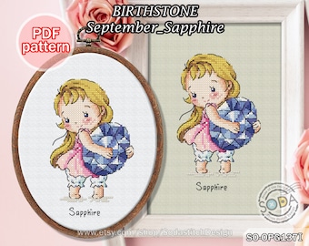 Cross Stitch Pattern pdf Jewel Gem Jewelry Jewellery, SO-OPG137I 'Birthstone_September_Sapphire'