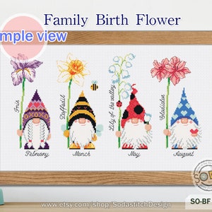 Birth Month Flower, February,Iris Gnome Garden Elf modern instant pdf download counted chart,SO-BF2 'Birth Flower of February' image 6