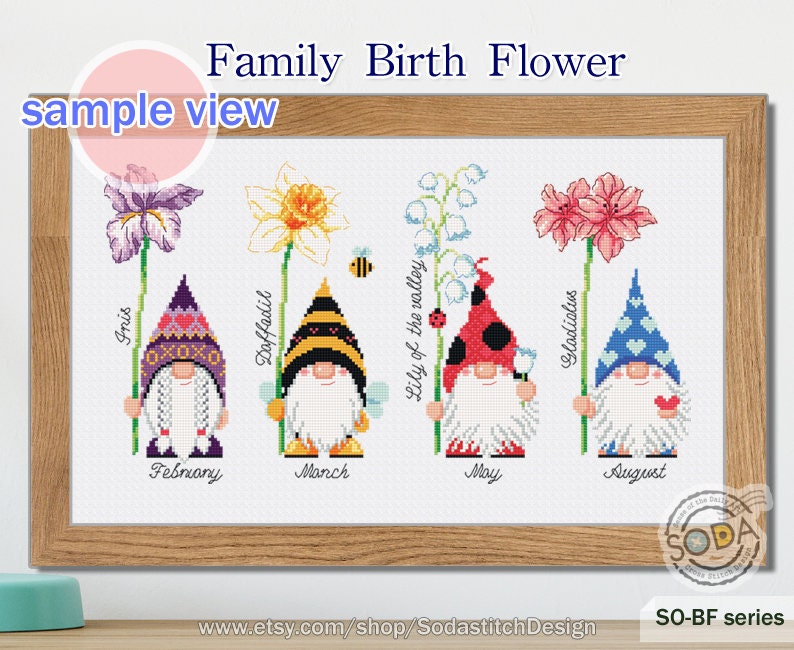 Birth Month Flower, February,Iris Gnome Garden Elf modern instant pdf download counted chart,SO-BF2 'Birth Flower of February' image 6