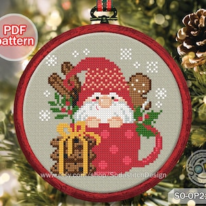 Kreuzstich Stickmuster Weihnachtsbaum Ornament Modern, SO-OP2128B 'Der Weihnachtsmann kommt'