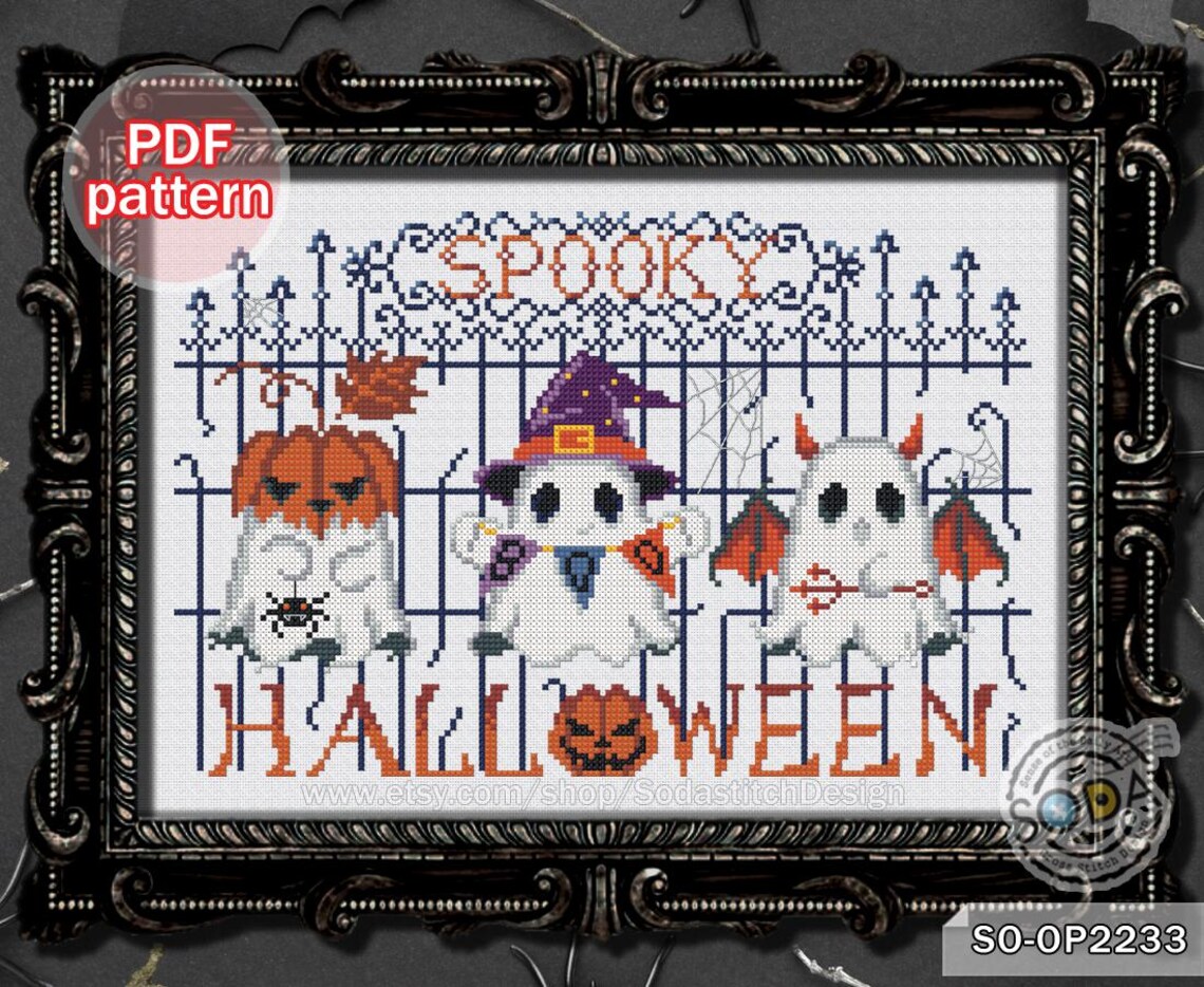 Cross Stitch Pattern Pdf Halloween Ghosts Spooky Cemetery Night Modern ...