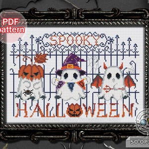 Cross Stitch Pattern Pdf Halloween Ghosts Spooky Cemetery Night Modern ...